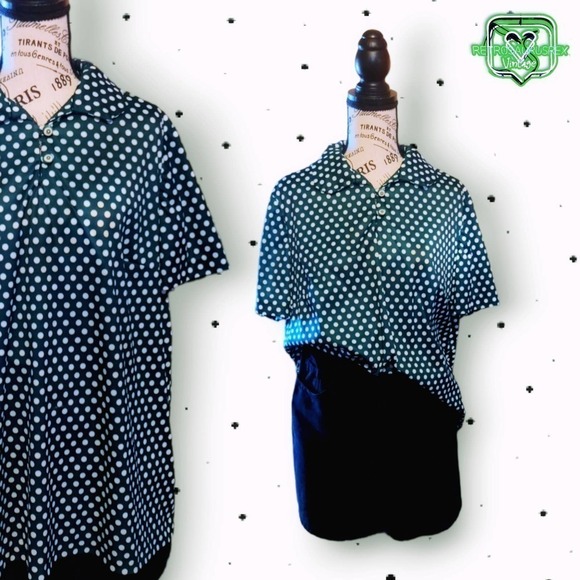 Vintage Tops - VINTAGE 1960's Funky Mod Polyester Green  Polka Dot Shirt 2X
